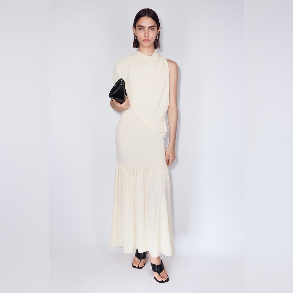 NWT H&M Edition Cape-Detail Jersey Dress in Pale Yellow